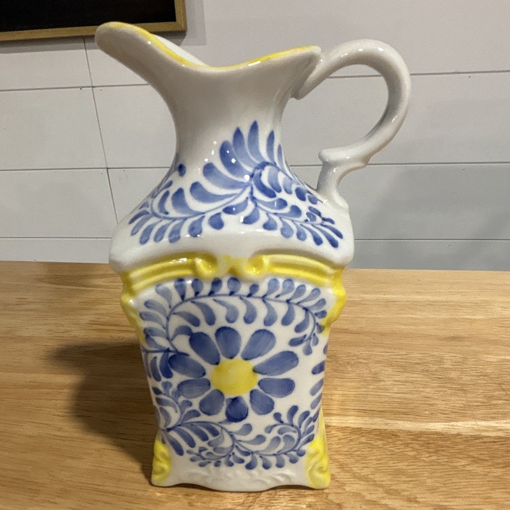 Andrea by Sadek Vintage, Blue, White And Yellow Floral Ceramic Cruet